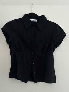 Princess Polly Black Short-Sleeve Button-Up Shirt